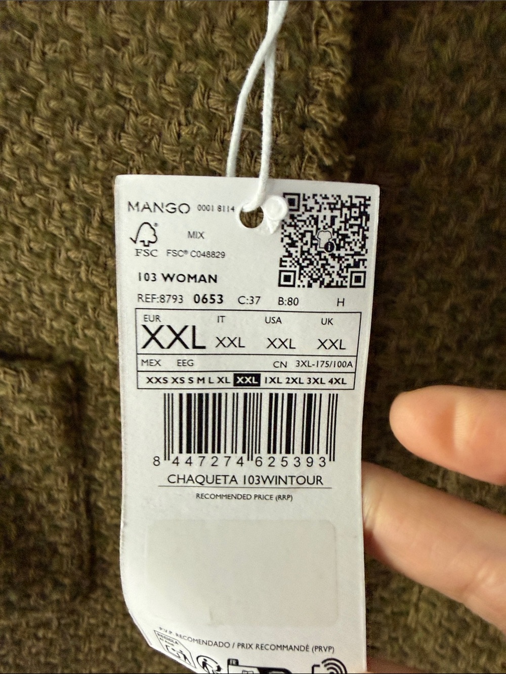 MNG Mango Wintour Tweed Jacket XXL Olive Green Brown Tan Jewel Buttons NWT - Picture 3 of 5